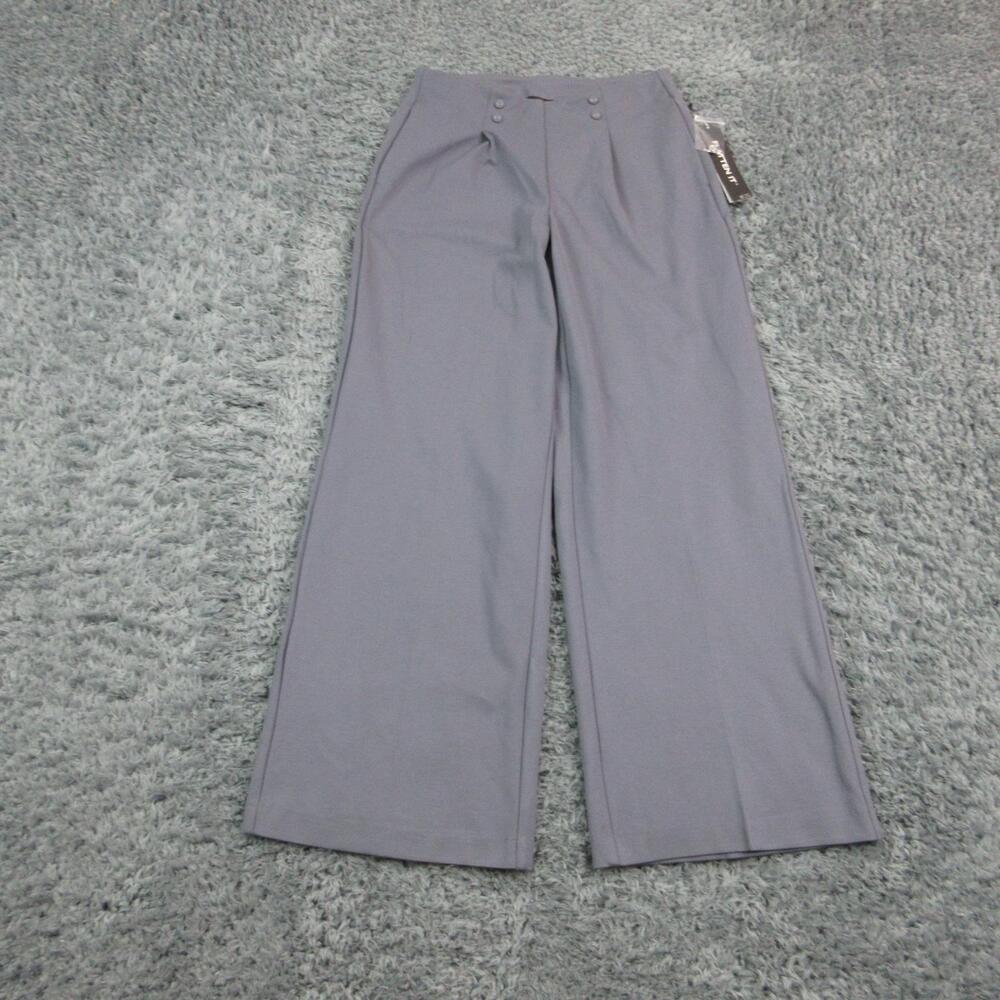 Tribal Pants Womens P/S Gray Wide Leg Ponte Pleated Button 27x29.5* NWT